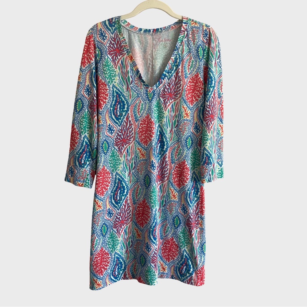Lilly Pulitzer Christie Dress Let Minnow Multi Pima Cotton V Neck Small